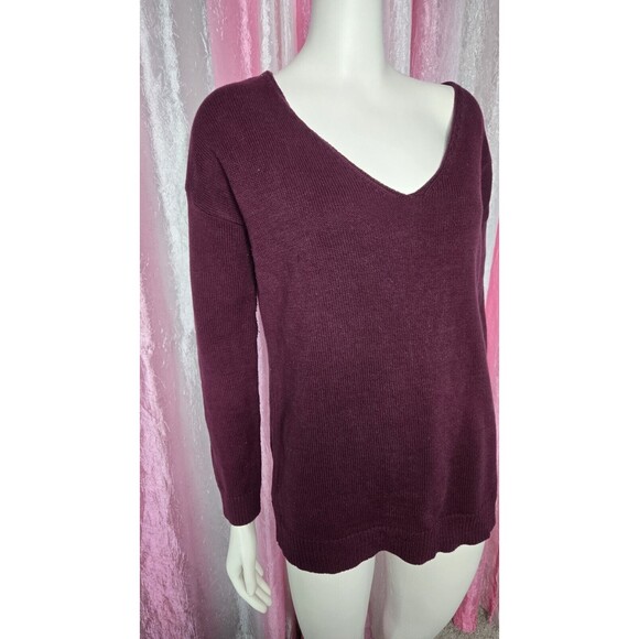 Express Burgundy Cotton Knit Laser Sweater Size Medium - Picture 3 of 10